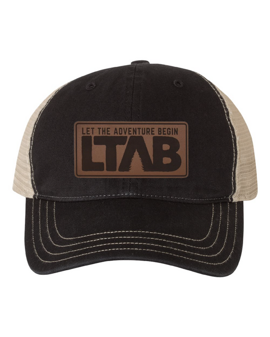 Washed Black Leather Patch Hat