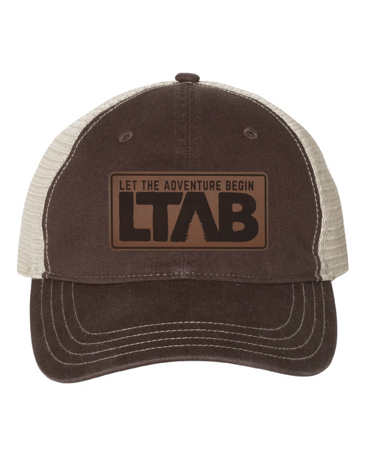 Washed Brown Leather Patch Hat